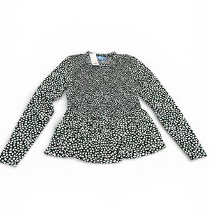 Draper James Women's Green, Black and White Smocked Peplum Top